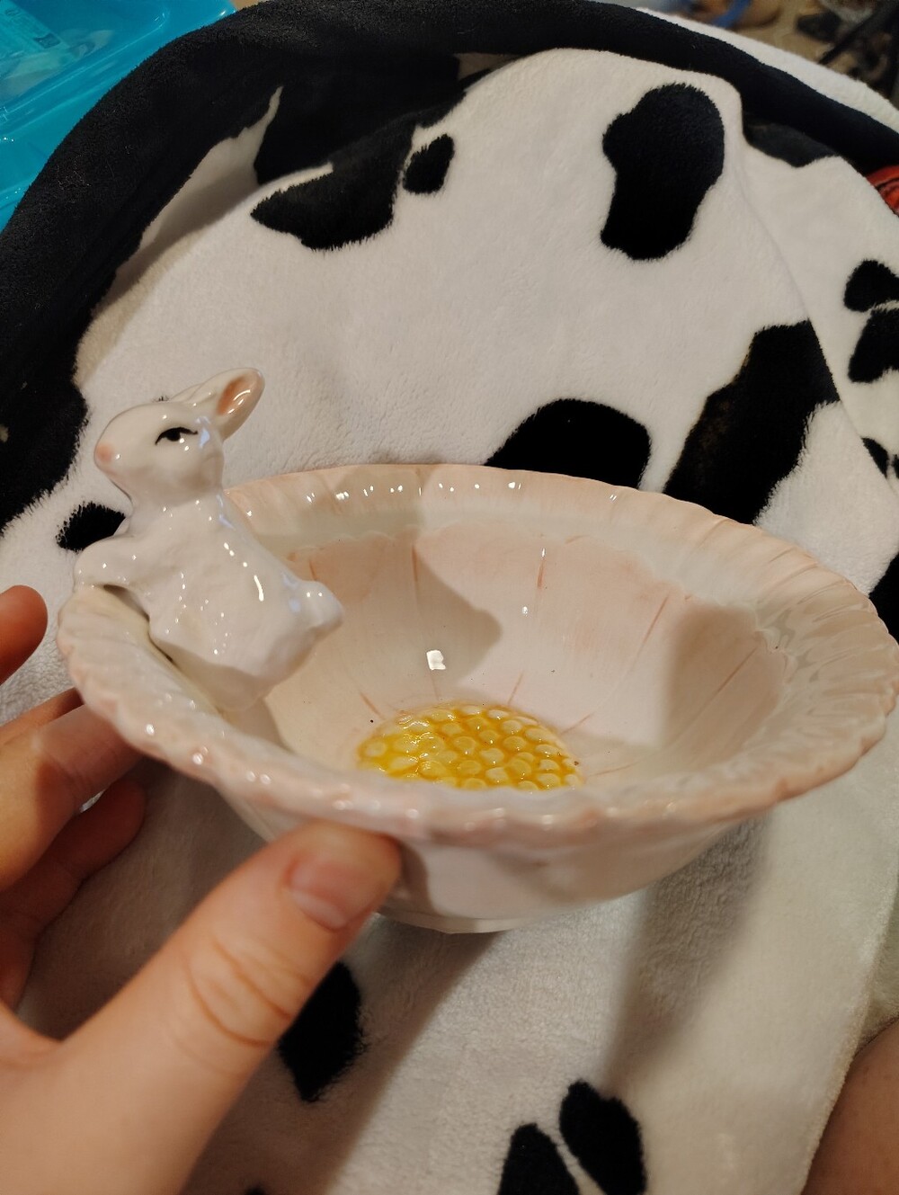 Bunny Accent Bowl in Pale Pink and Yellow Holiday Easter Rabbit Bunny Adorable